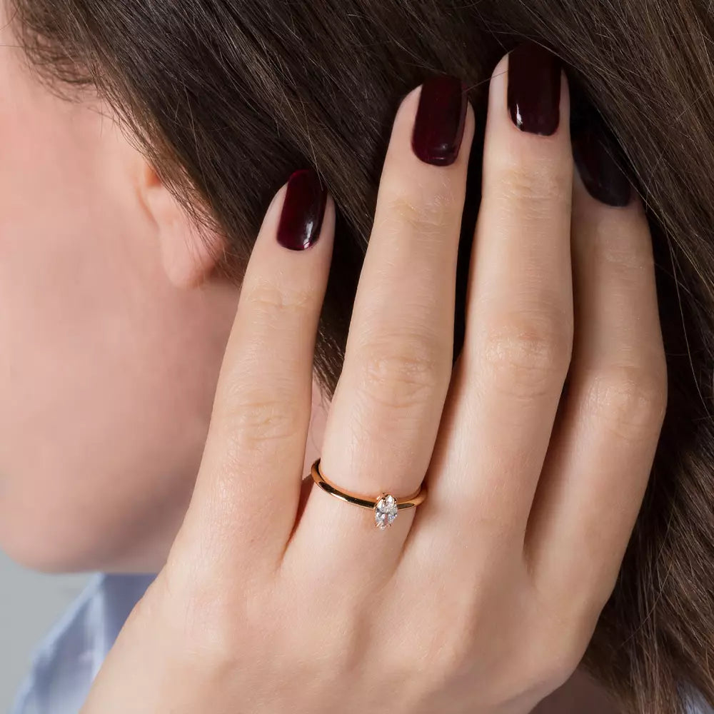 0.30 CT Markiz Kesim Tektaş Pırlanta Rose Altın Yüzük