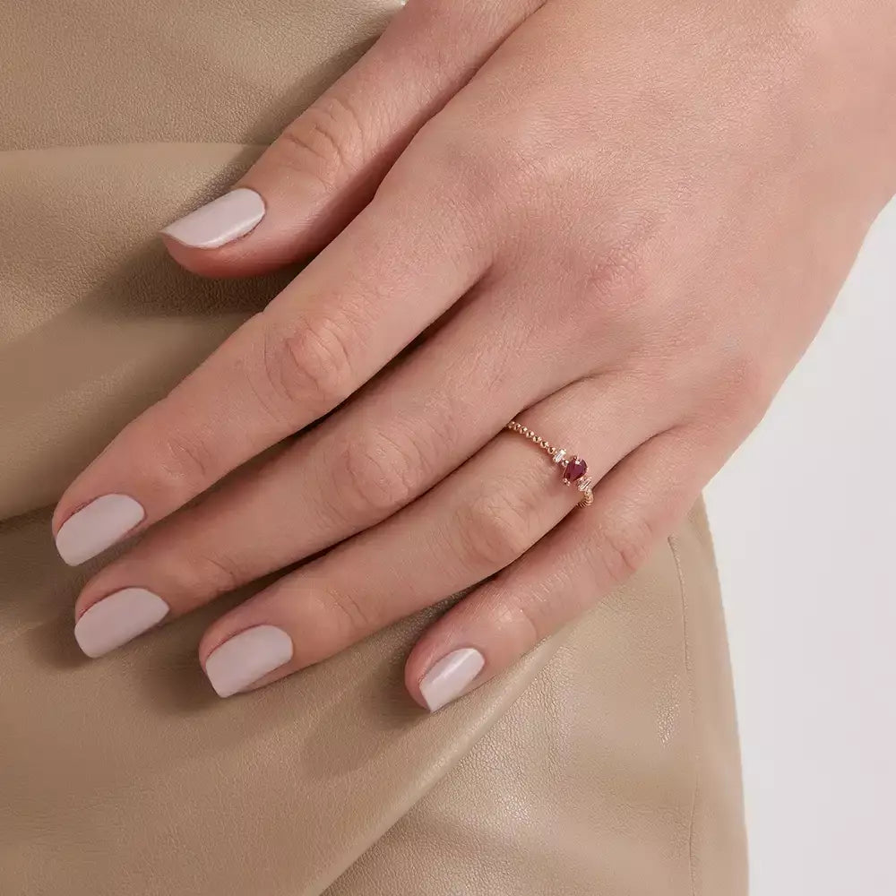 0.30 CT Yakut ve Pırlanta Taşlı Rose Altın Yüzük