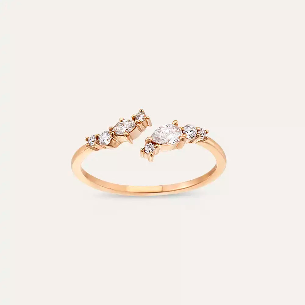 0.31 CT Damla ve Markiz Kesim Pırlanta Taşlı Rose Altın Yüzük