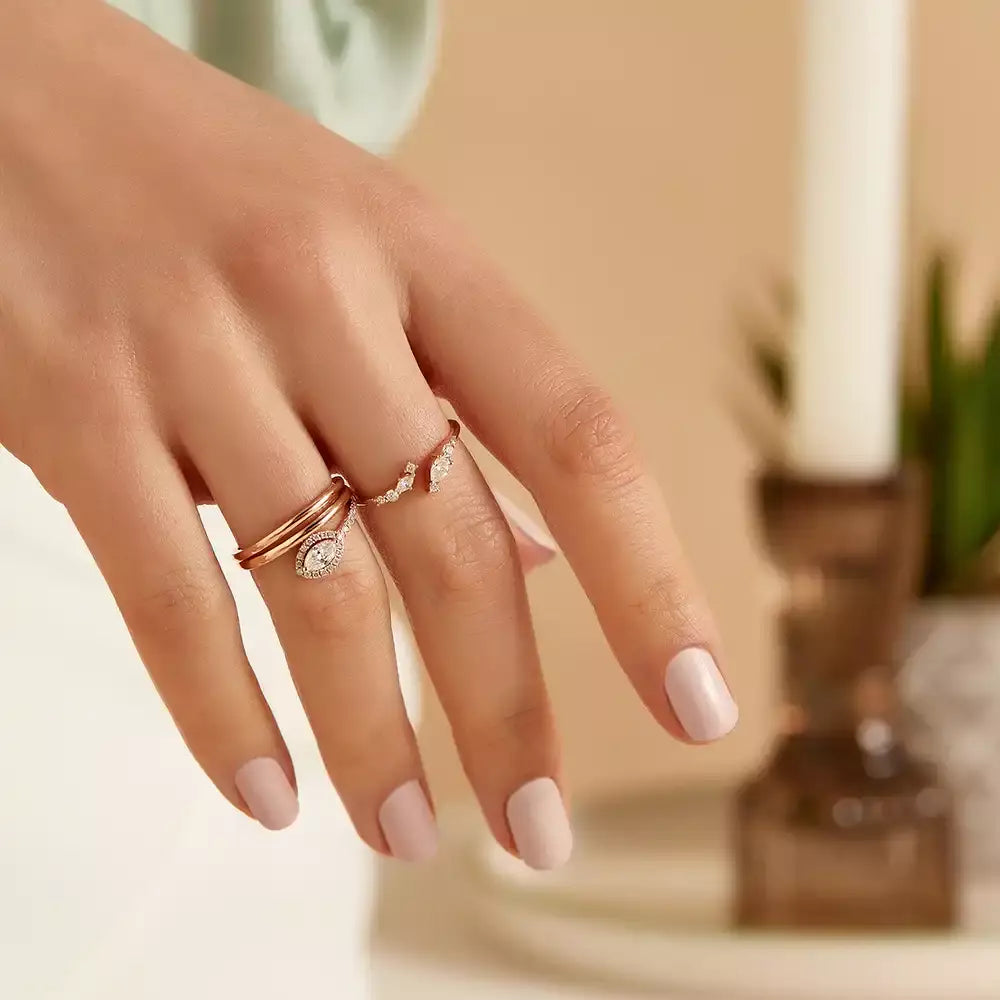 0.31 CT Damla ve Markiz Kesim Pırlanta Taşlı Rose Altın Yüzük