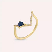 0.32 CT Pırlanta ve Safir Taşlı Sarı Altın V Yüzük