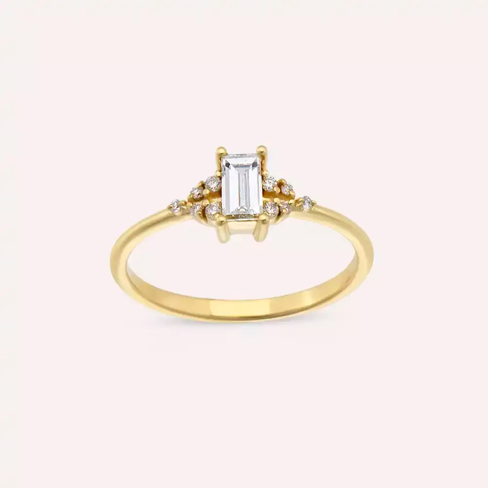 0.34 CT Baget Kesim Pırlanta Taşlı Sarı Altın Yüzük