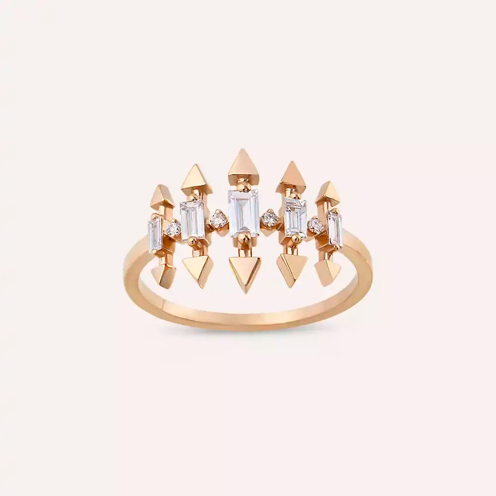 0.34 CT Baget Pırlanta Taşlı Rose Altın Yüzük