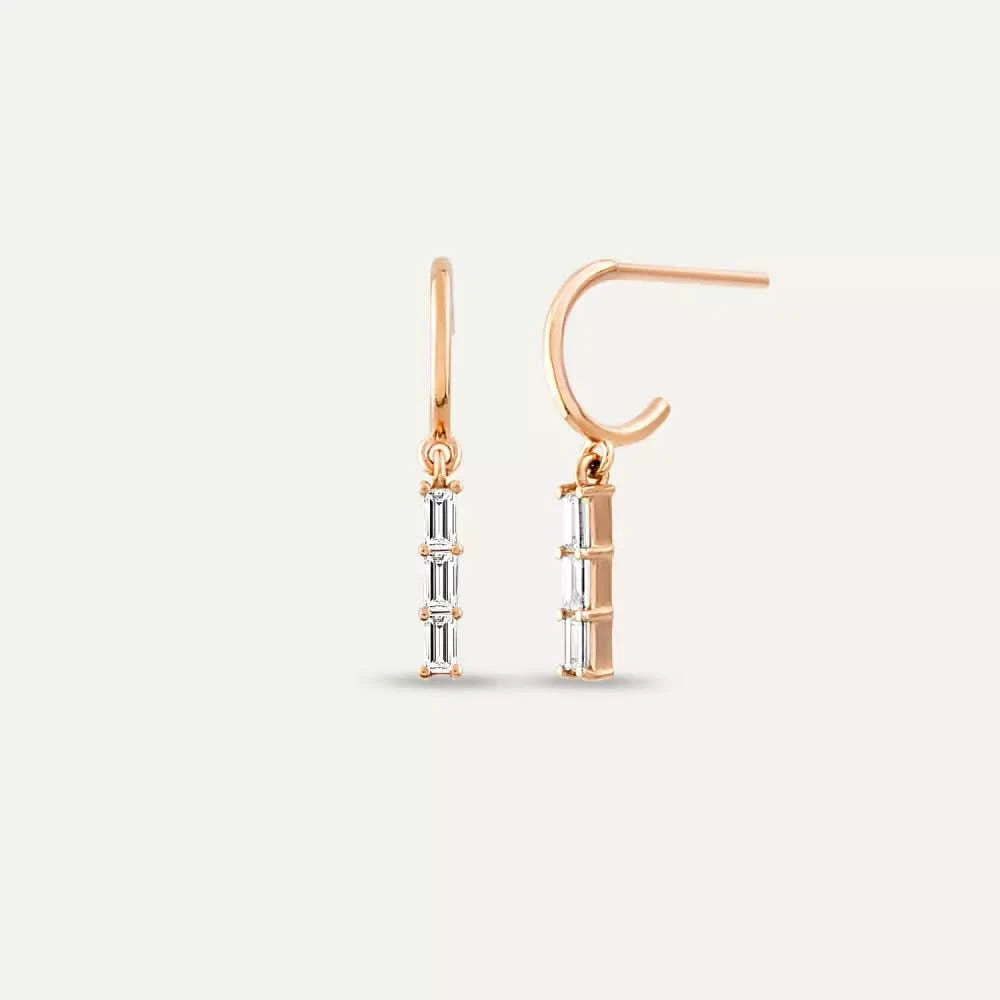 0.34 CT Baget Pırlanta Taşlı Sallantılı Küpe