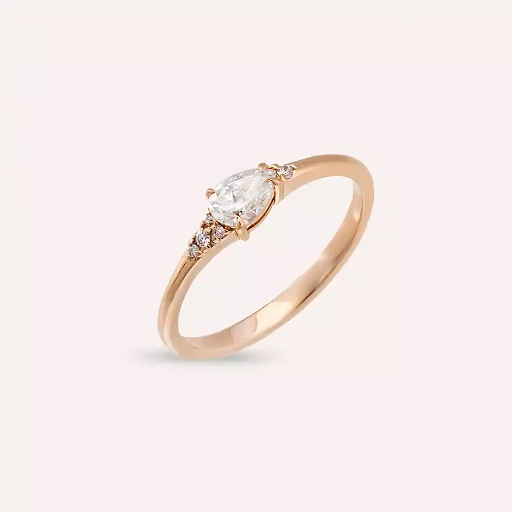 0.35 CT Damla Kesim Pırlanta Taşlı Rose Altın Yüzük