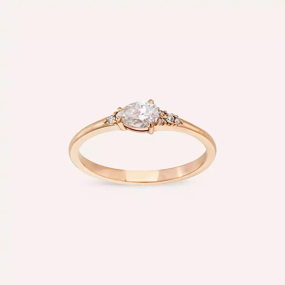 0.35 CT Damla Kesim Pırlanta Taşlı Rose Altın Yüzük