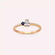 0.35 CT Damla Kesim Pırlanta ve Safir Taşlı Rose Altın Yüzük