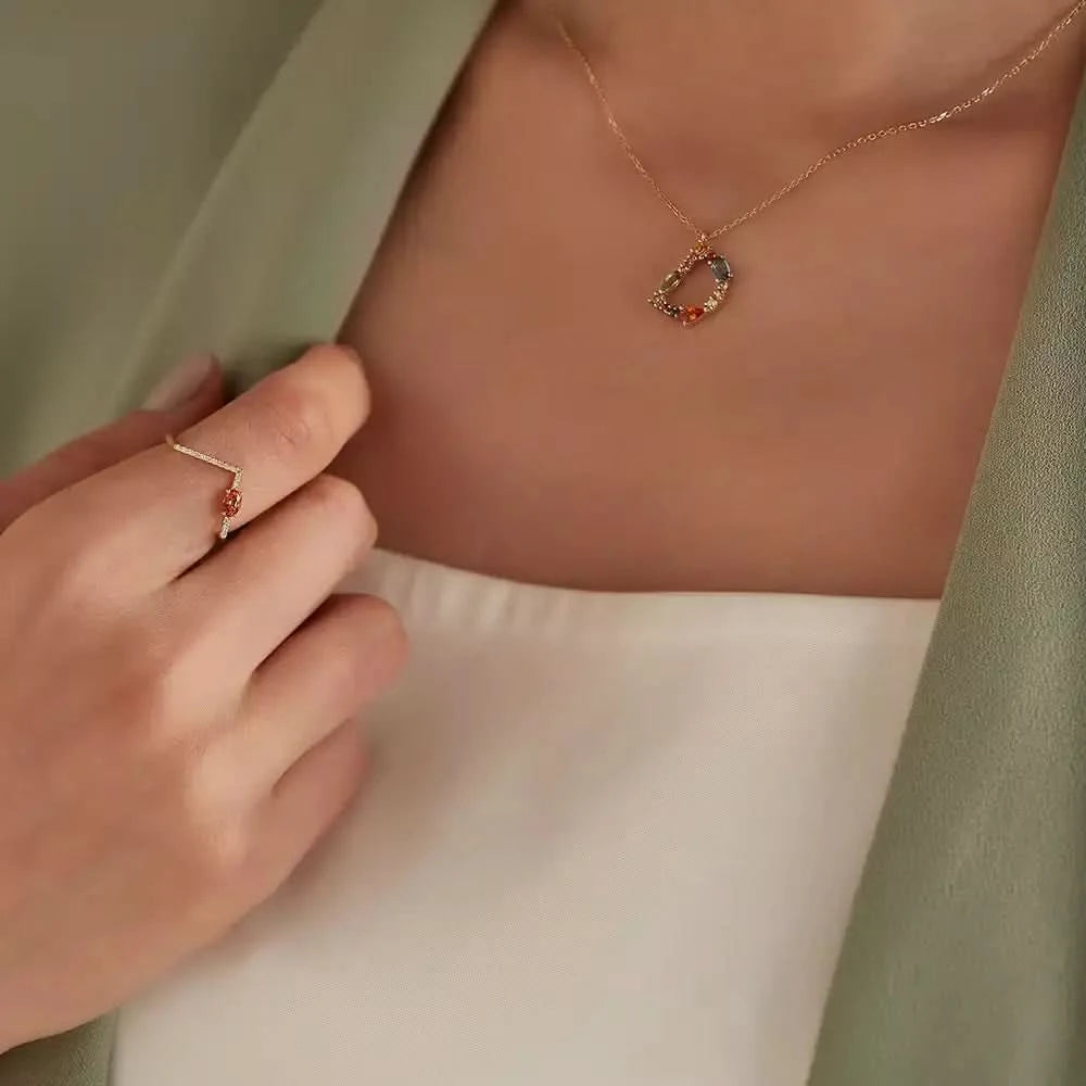 0.35 CT Orange Safir ve Pırlanta Taşlı V Yüzük