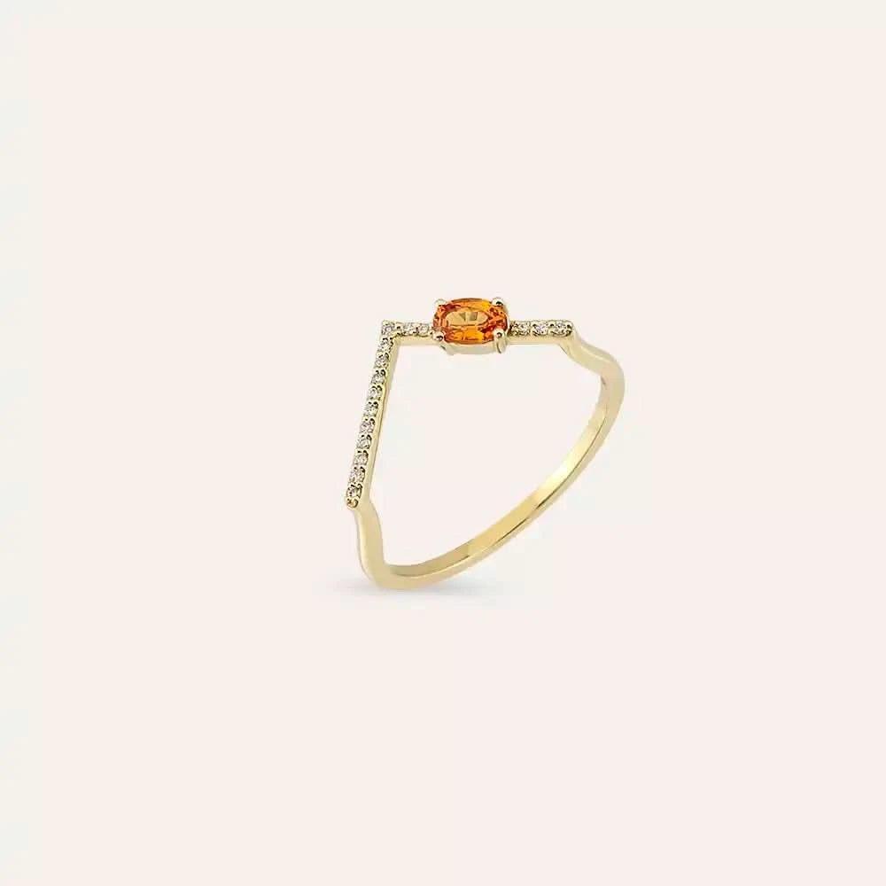 0.35 CT Orange Safir ve Pırlanta Taşlı V Yüzük
