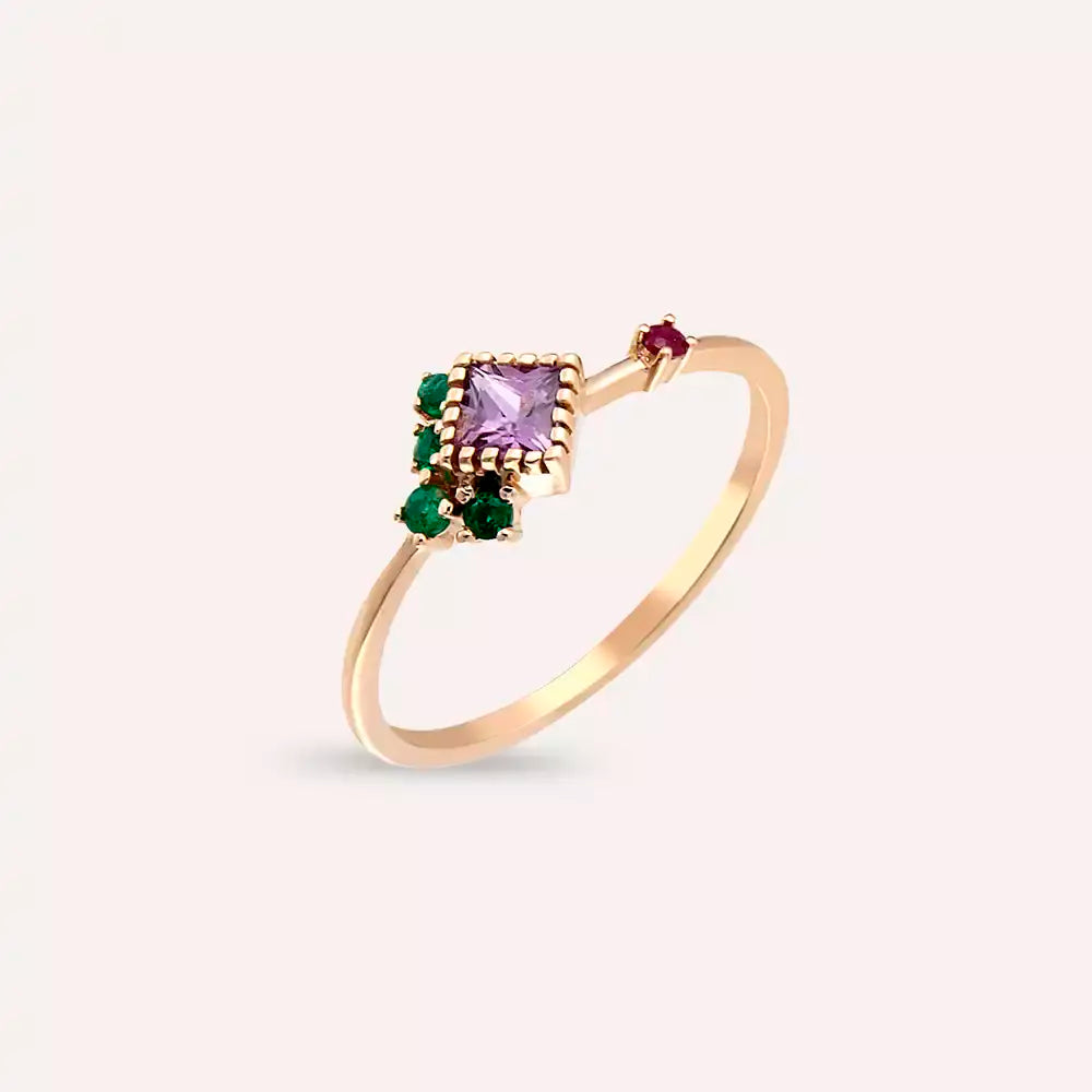 0.35 CT Safir, Zümrüt ve Yakut Taşlı Rose Altın Yüzük