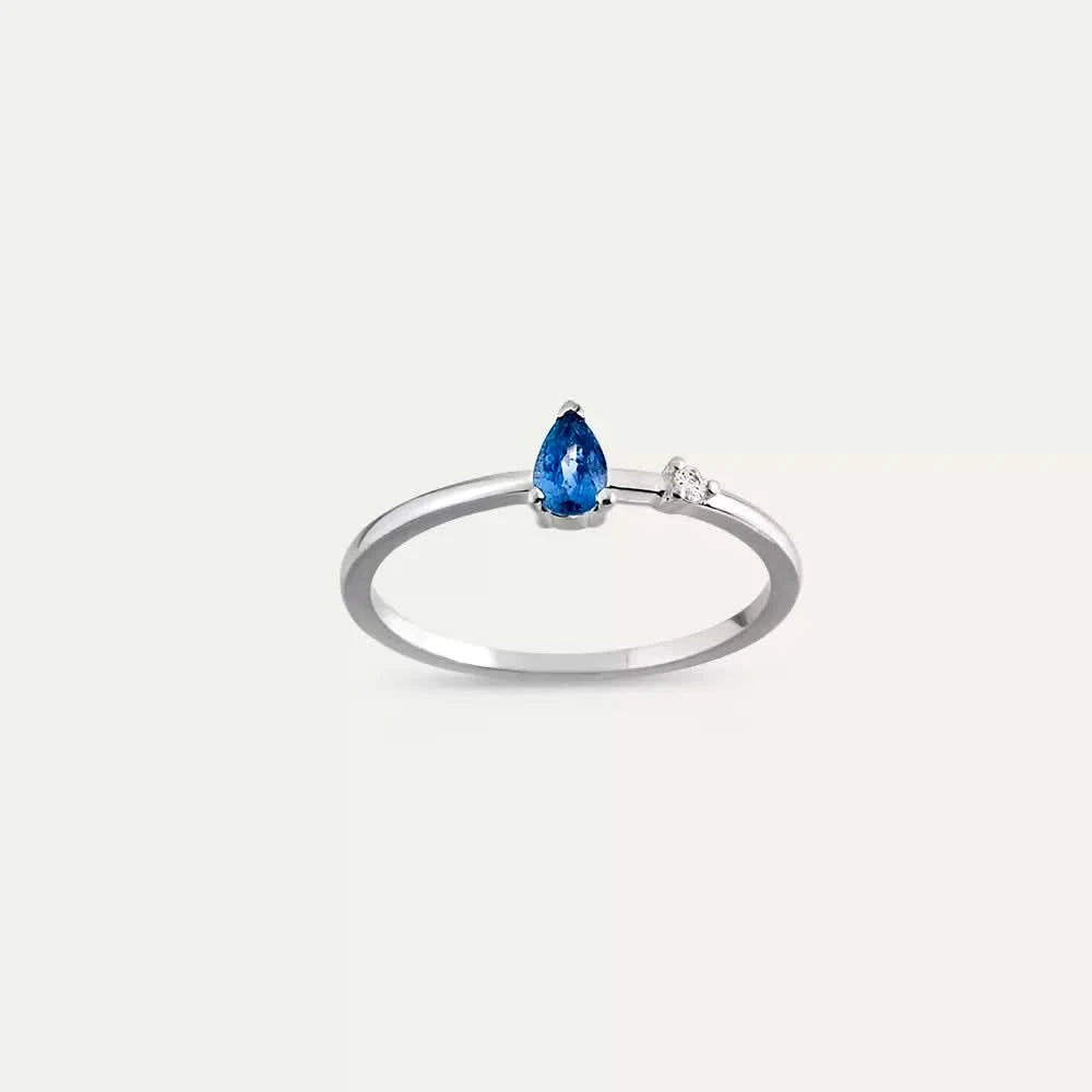 0.36 CT Blue Safir ve Pırlanta Taşlı Beyaz Altın Yüzük