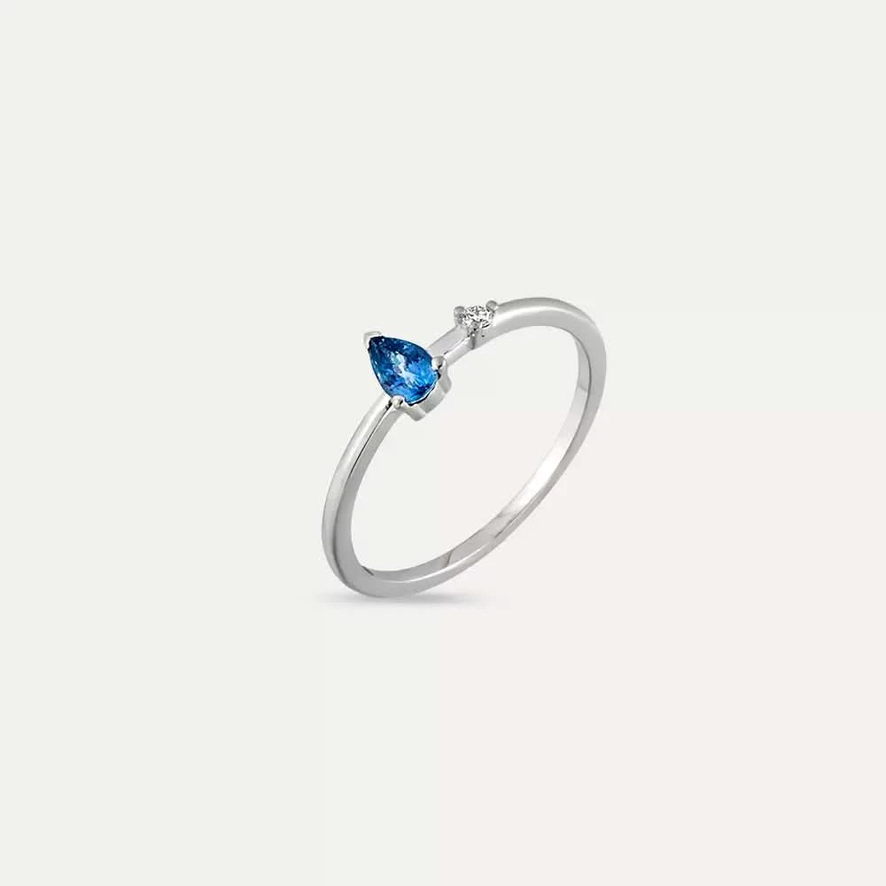 0.36 CT Blue Safir ve Pırlanta Taşlı Beyaz Altın Yüzük