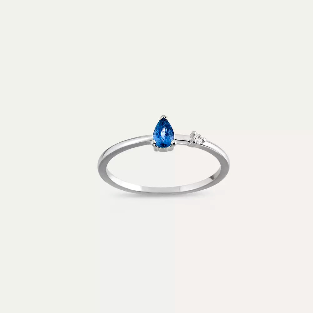 0.36 CT Blue Safir ve Pırlanta Taşlı Beyaz Altın Yüzük