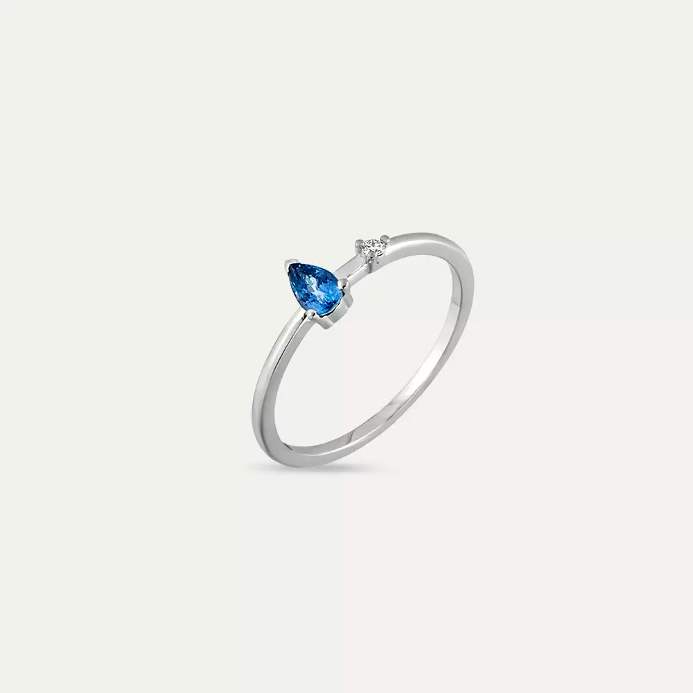 0.36 CT Blue Safir ve Pırlanta Taşlı Beyaz Altın Yüzük