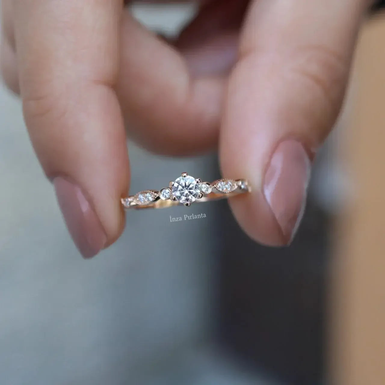 0.37 Karat Vintage Tasarım Pırlanta Tektaş Yüzük