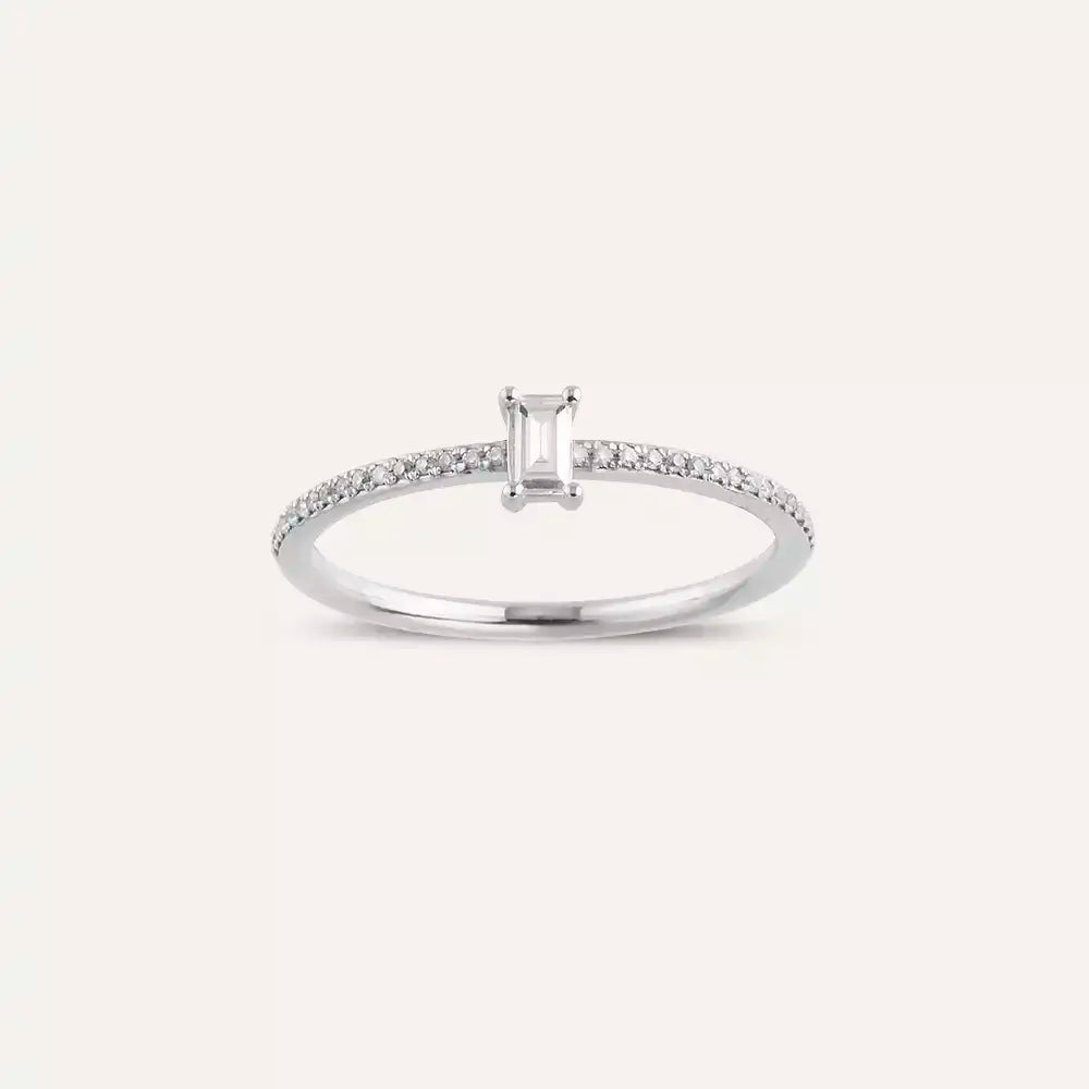 0.38 CT Baget Pırlanta Taşlı Beyaz Altın Yüzük
