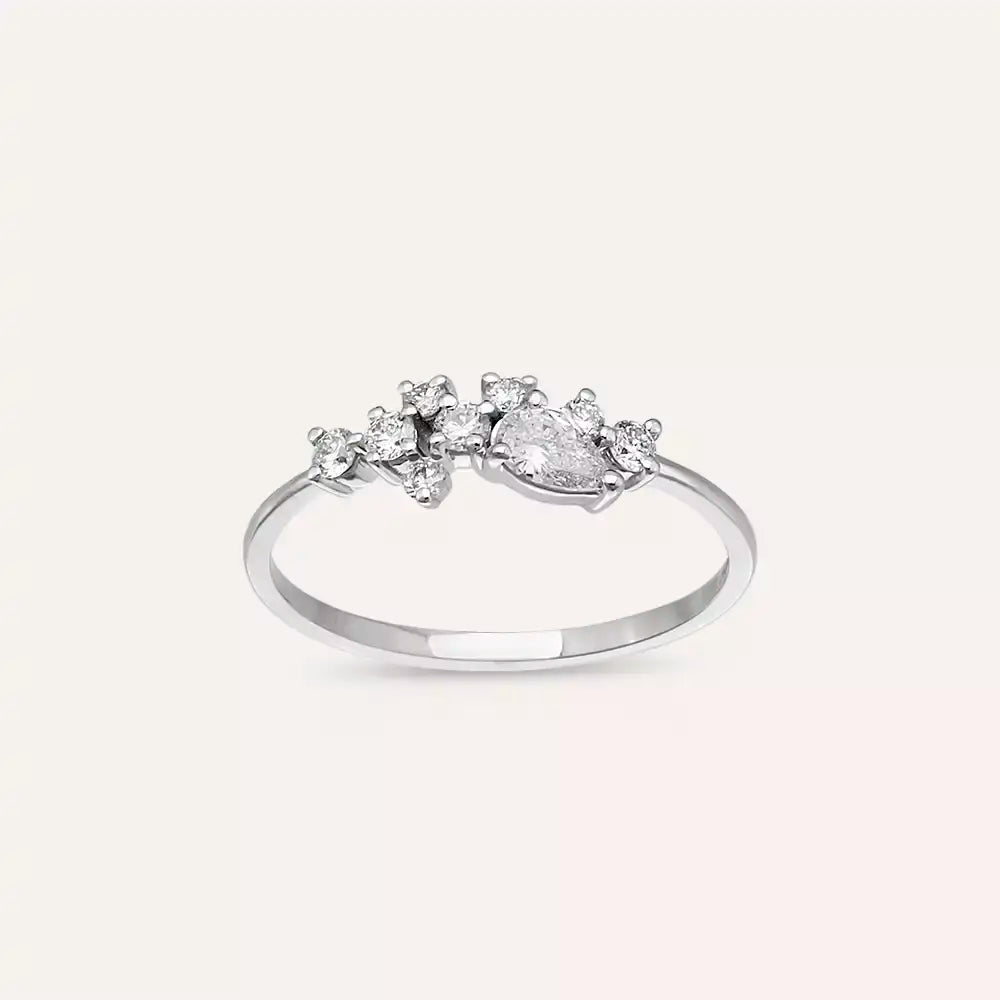 0.38 CT Damla Kesim Pırlanta Taşlı Beyaz Altın Yüzük