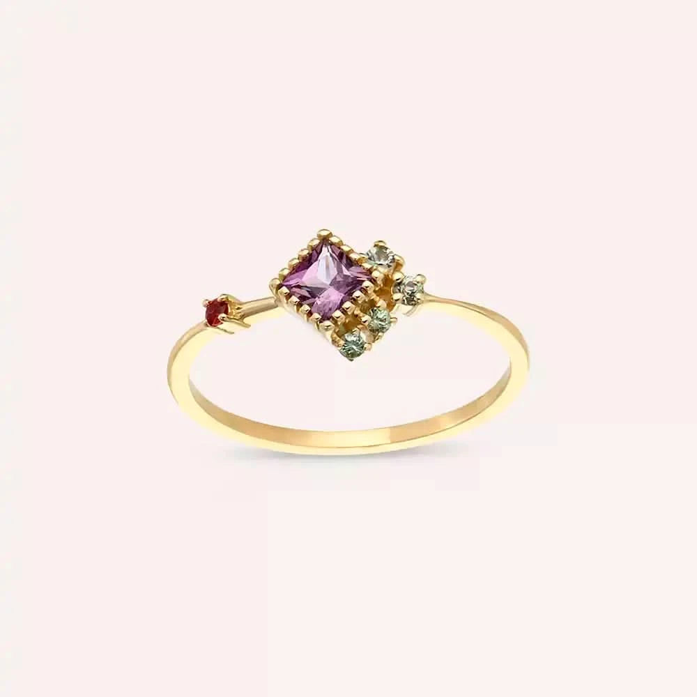 0.38 CT Multicolor Safir Taşlı Sarı Altın Yüzük