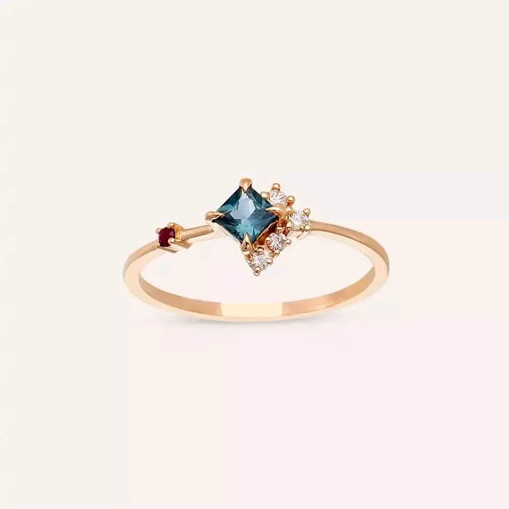 0.38 CT Multicolor Safir ve Yakut Taşlı Rose Altın Yüzük