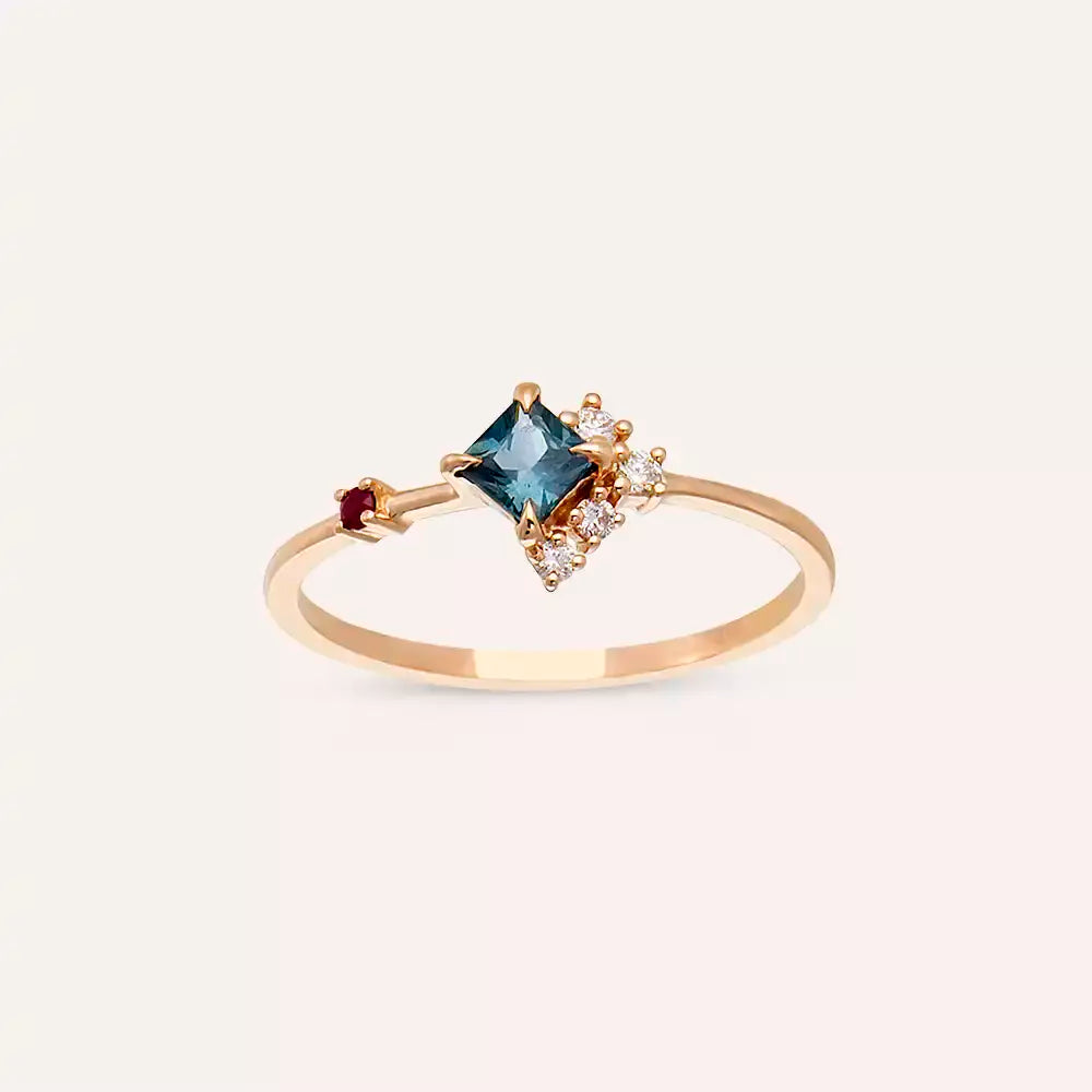 0.38 CT Multicolor Safir ve Yakut Taşlı Rose Altın Yüzük