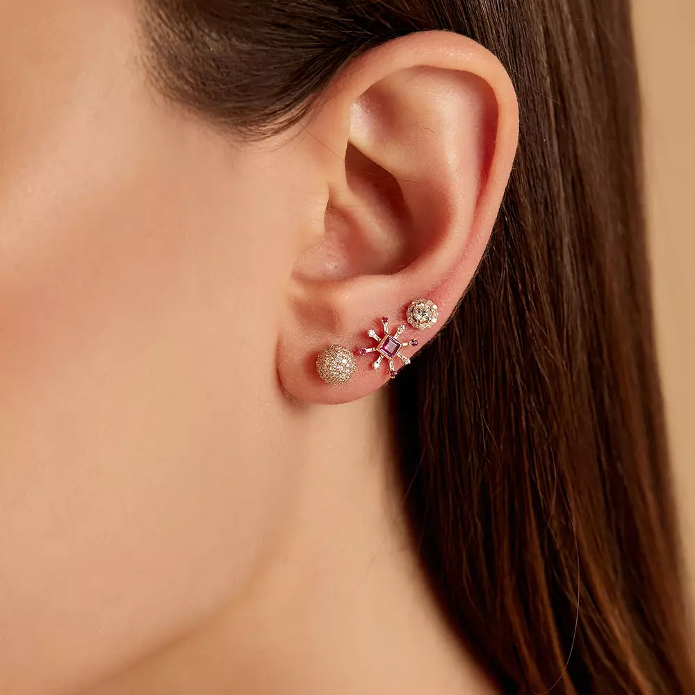 0.38 CT Pırlanta Taşlı Rose Altın Top Tek Küpe