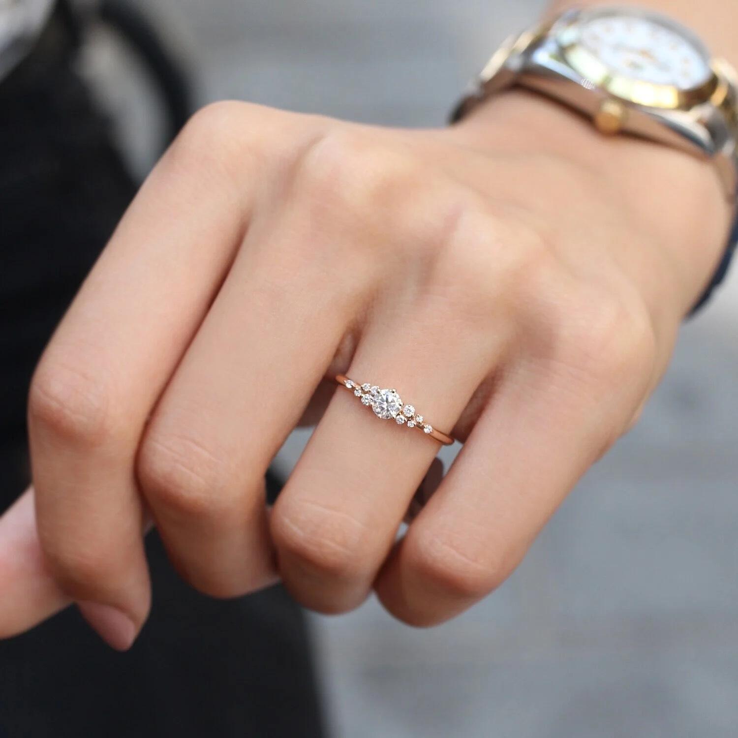 0.38 Karat Vintage Özel Tasarım Asimetri Pırlanta Tektaş Yüzük