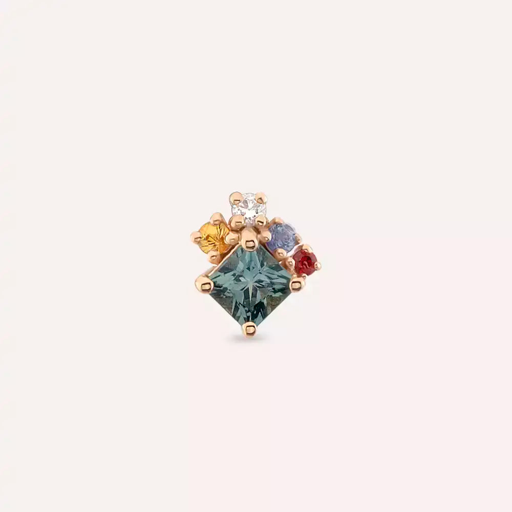 0.39 CT Multicolor Safir ve Pırlanta Taşlı Rose Altın Piercing