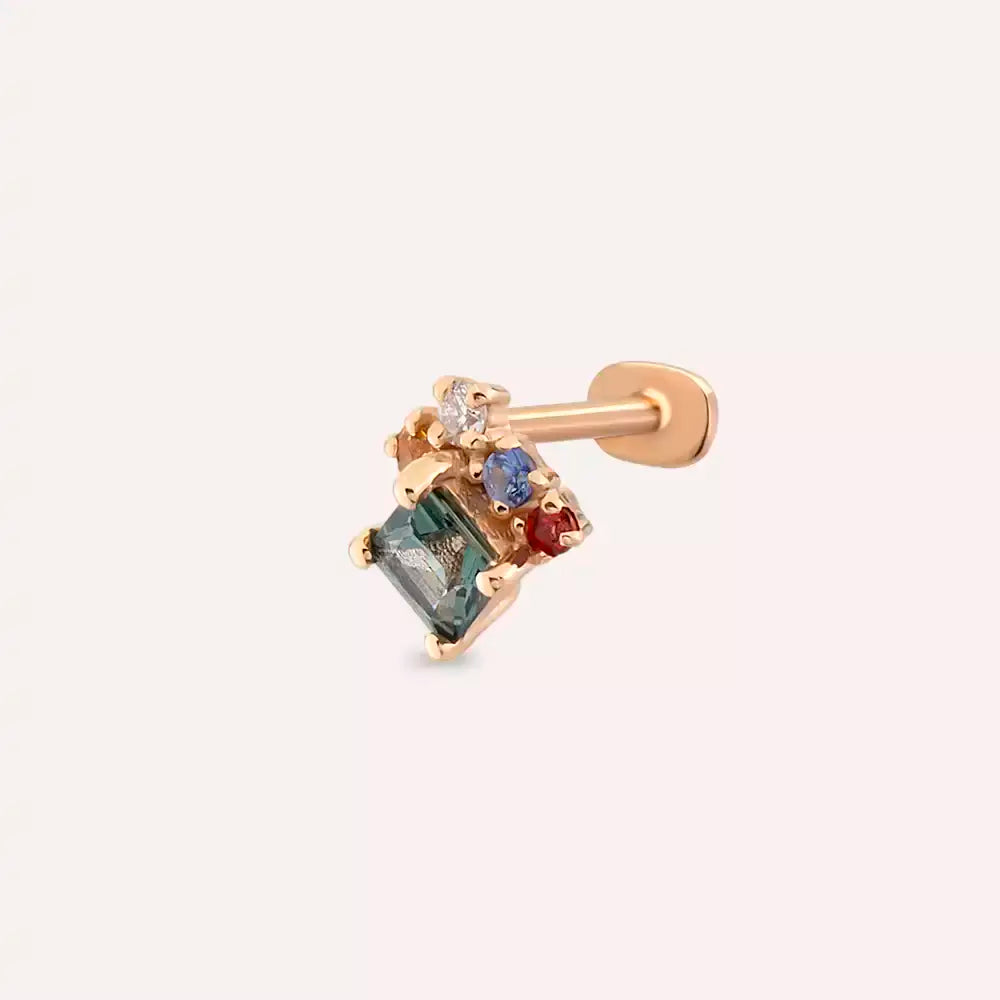 0.39 CT Multicolor Safir ve Pırlanta Taşlı Rose Altın Piercing