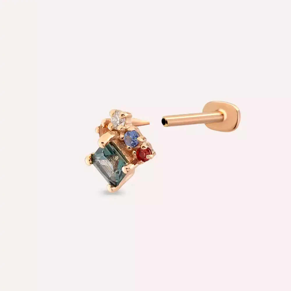 0.39 CT Multicolor Safir ve Pırlanta Taşlı Rose Altın Piercing