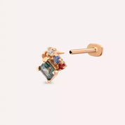 0.39 CT Multicolor Safir ve Pırlanta Taşlı Rose Altın Piercing