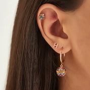 0.39 CT Multicolor Safir ve Pırlanta Taşlı Rose Altın Piercing
