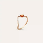 0.39 CT Orange Safir ve Pırlanta Taşlı Rose Altın V Yüzük