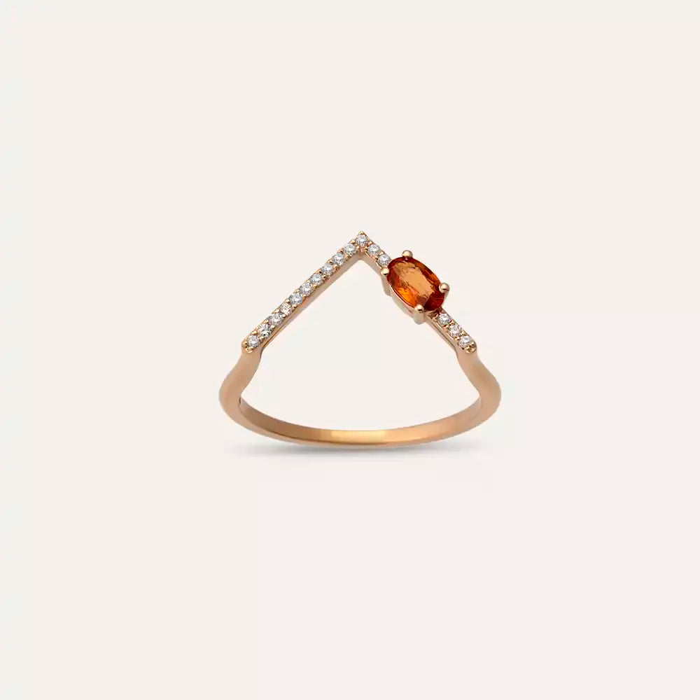 0.39 CT Orange Safir ve Pırlanta Taşlı Rose Altın V Yüzük