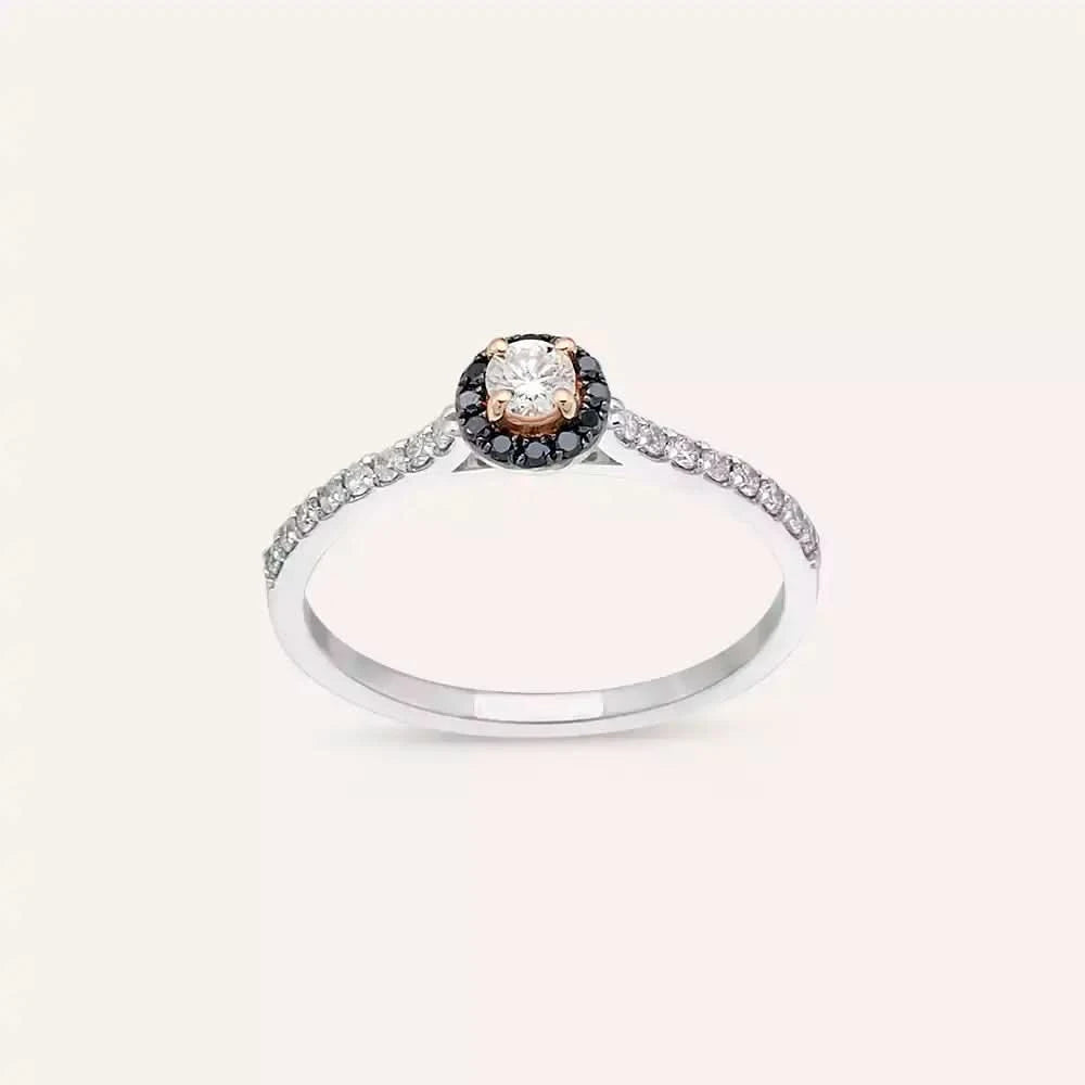 0.39 CT Siyah Pırlanta Taşlı Beyaz Altın Yüzük