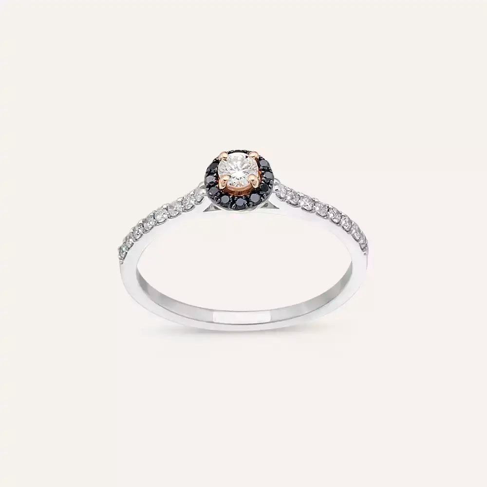 0.39 CT Siyah Pırlanta Taşlı Beyaz Altın Yüzük
