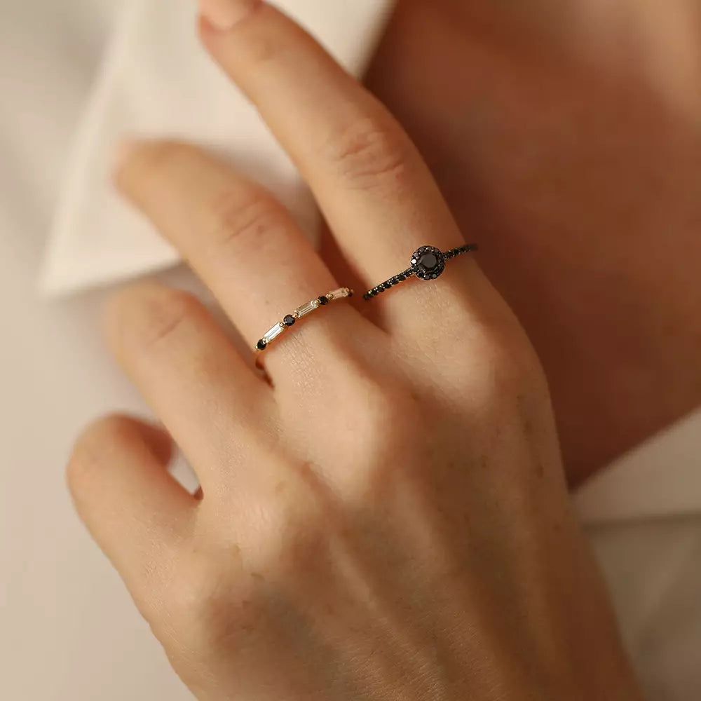 Notte 0.39 CT Siyah Pırlanta Taşlı Sarı Altın Yüzük