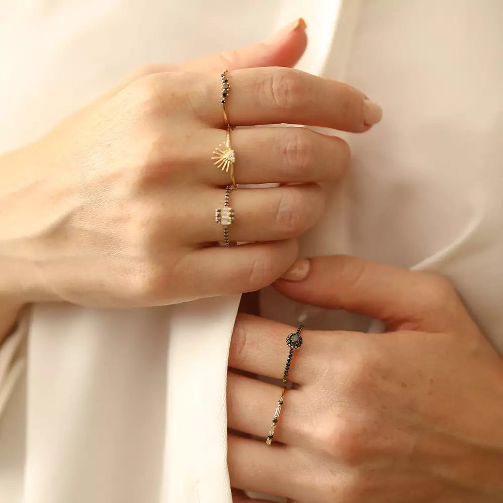 Notte 0.39 CT Siyah Pırlanta Taşlı Sarı Altın Yüzük