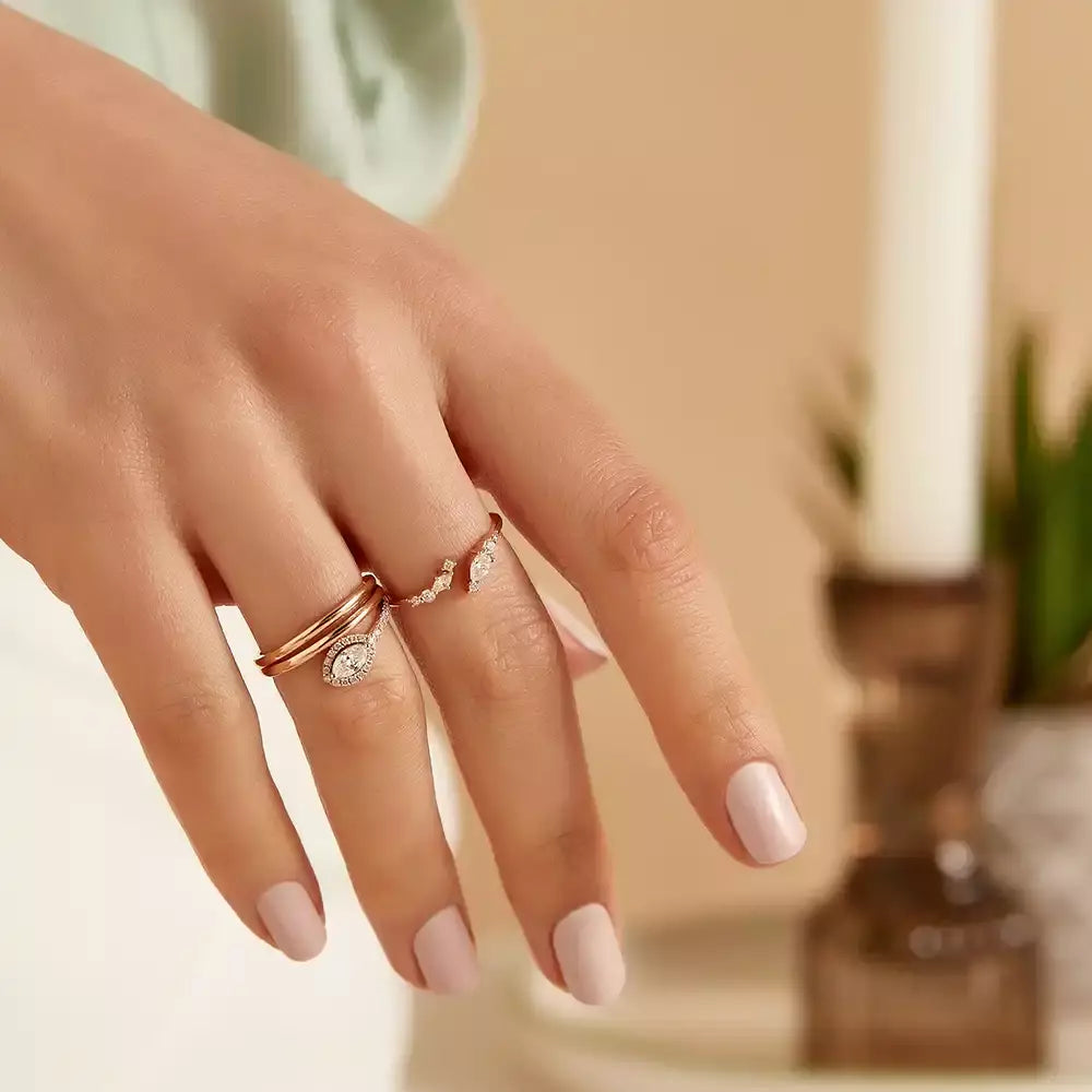 0.40 CT Markiz Kesim Pırlanta Taşlı Rose Altın Yüzük