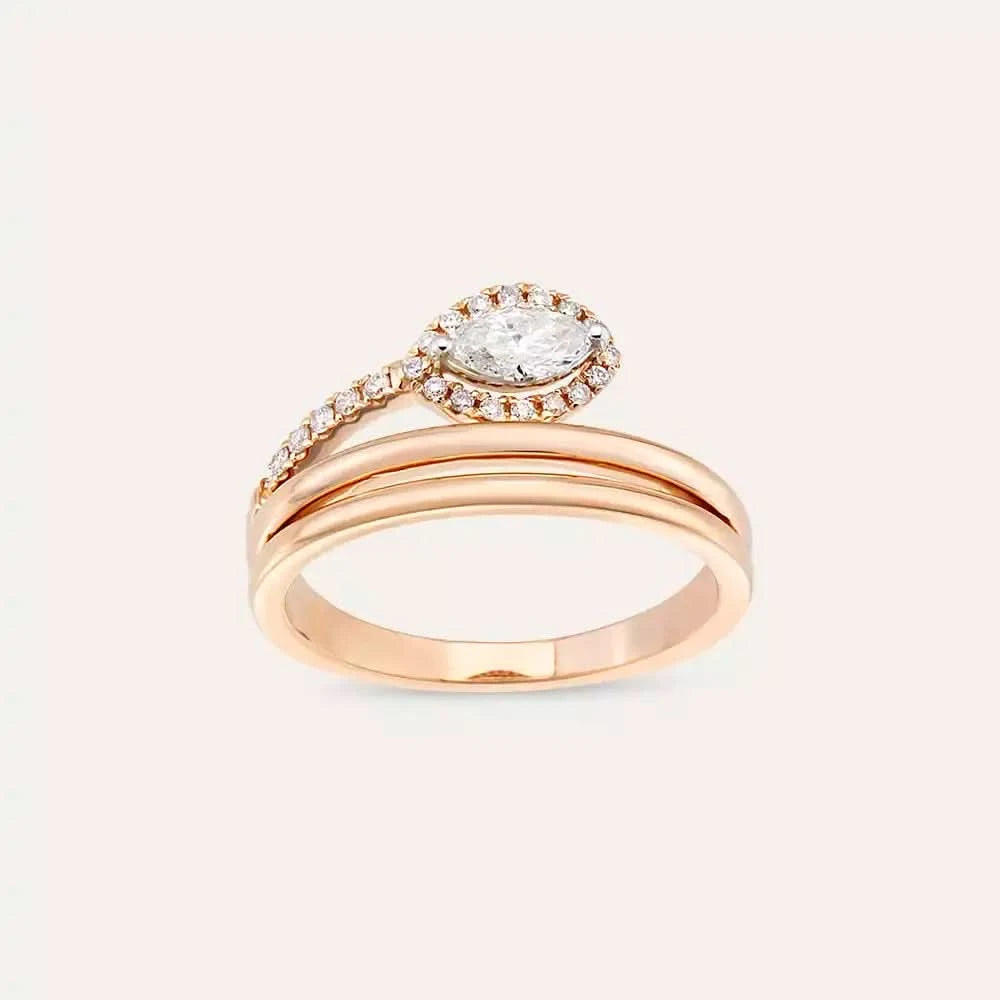 0.40 CT Markiz Kesim Pırlanta Taşlı Rose Altın Yüzük