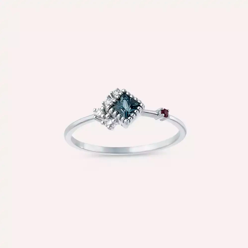 0.40 CT Multicolor Safir ve Pırlanta Taşlı Beyaz Altın Yüzük