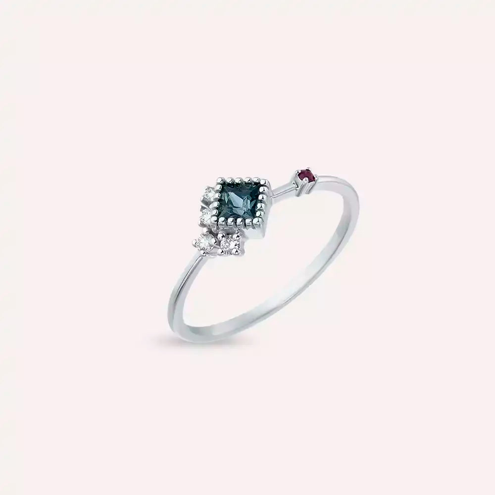 0.40 CT Multicolor Safir ve Pırlanta Taşlı Beyaz Altın Yüzük