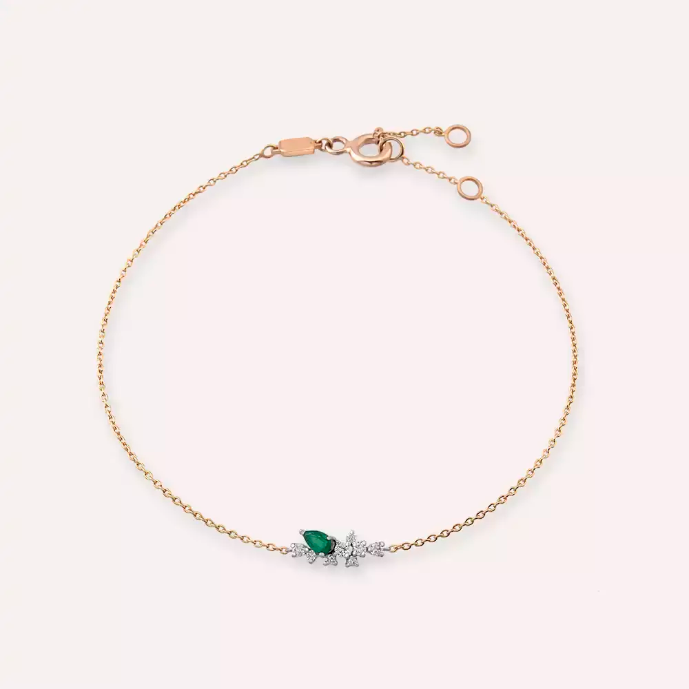 0.41 CT Zümrüt ve Pırlanta Taşlı Rose Altın Bileklik