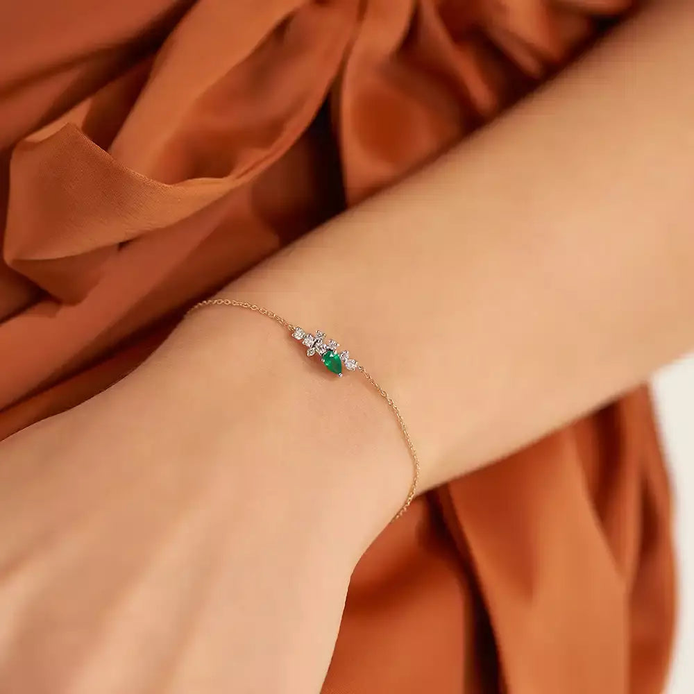 Rina 0.41 CT Zümrüt ve Pırlanta Taşlı Rose Altın Bileklik