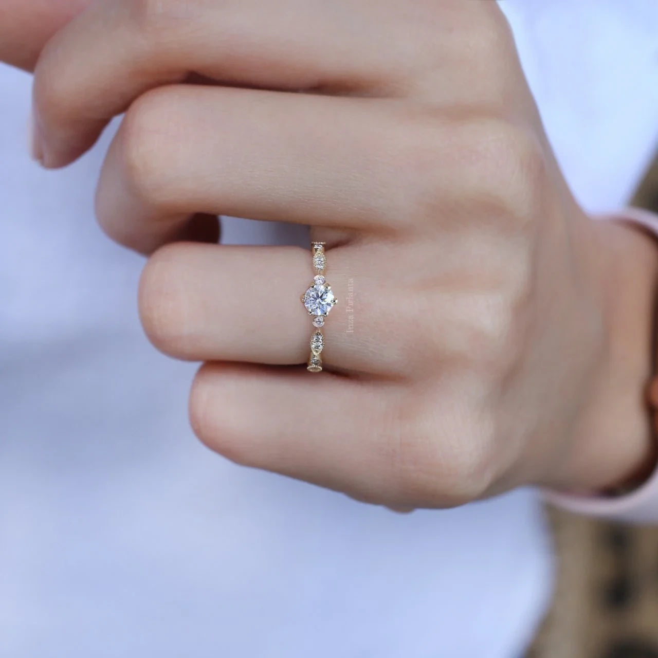 0.42 CT Vintage Tasarım Pırlanta Tektaş Yüzük