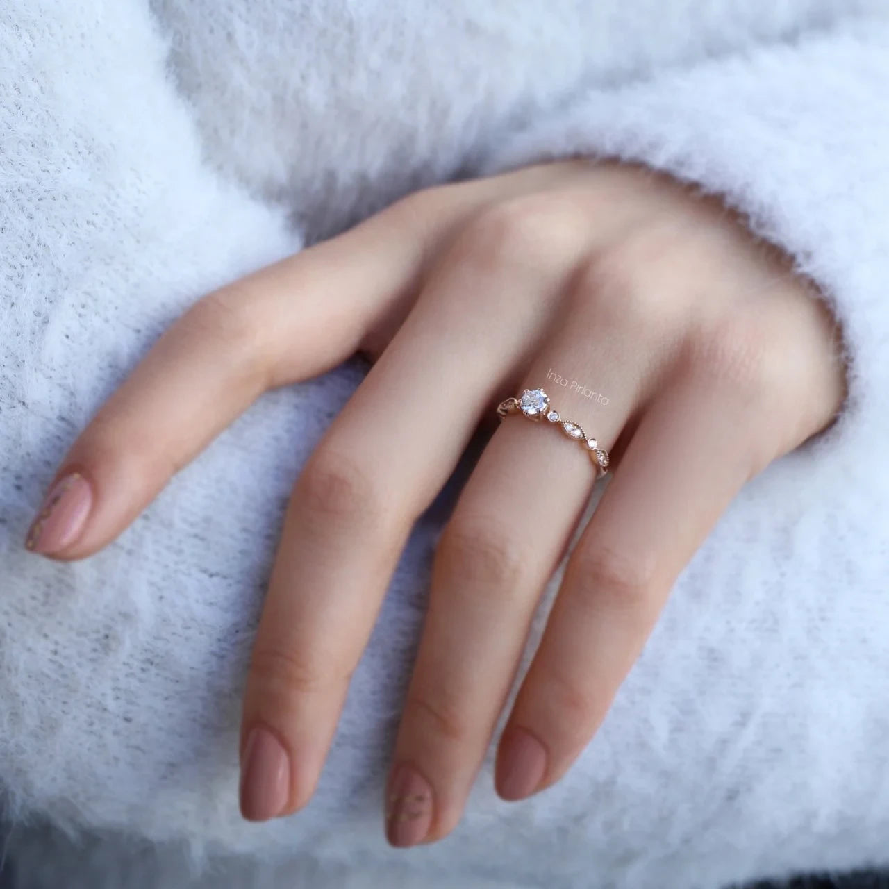 0.42 CT Vintage Tasarım Pırlanta Tektaş Yüzük