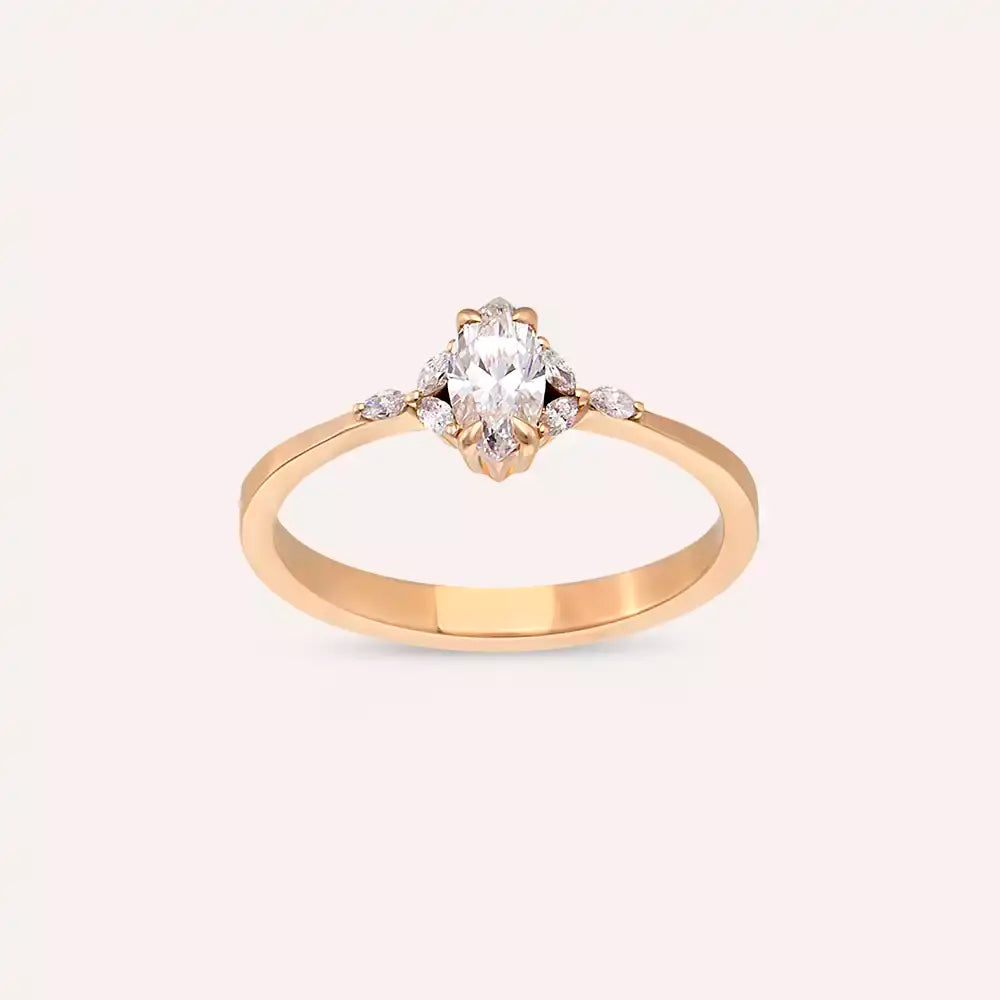 0.42 CT Markiz Kesim Pırlanta Taşlı Rose Altın Yüzük