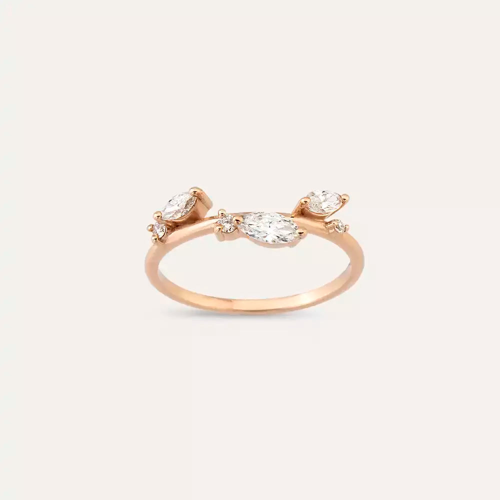 0.42 CT Markiz Kesim Pırlanta Taşlı Rose Altın Yüzük