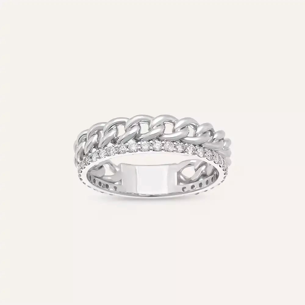 0.42 CT Pırlanta Taşlı Beyaz Altın Zincir Yüzük