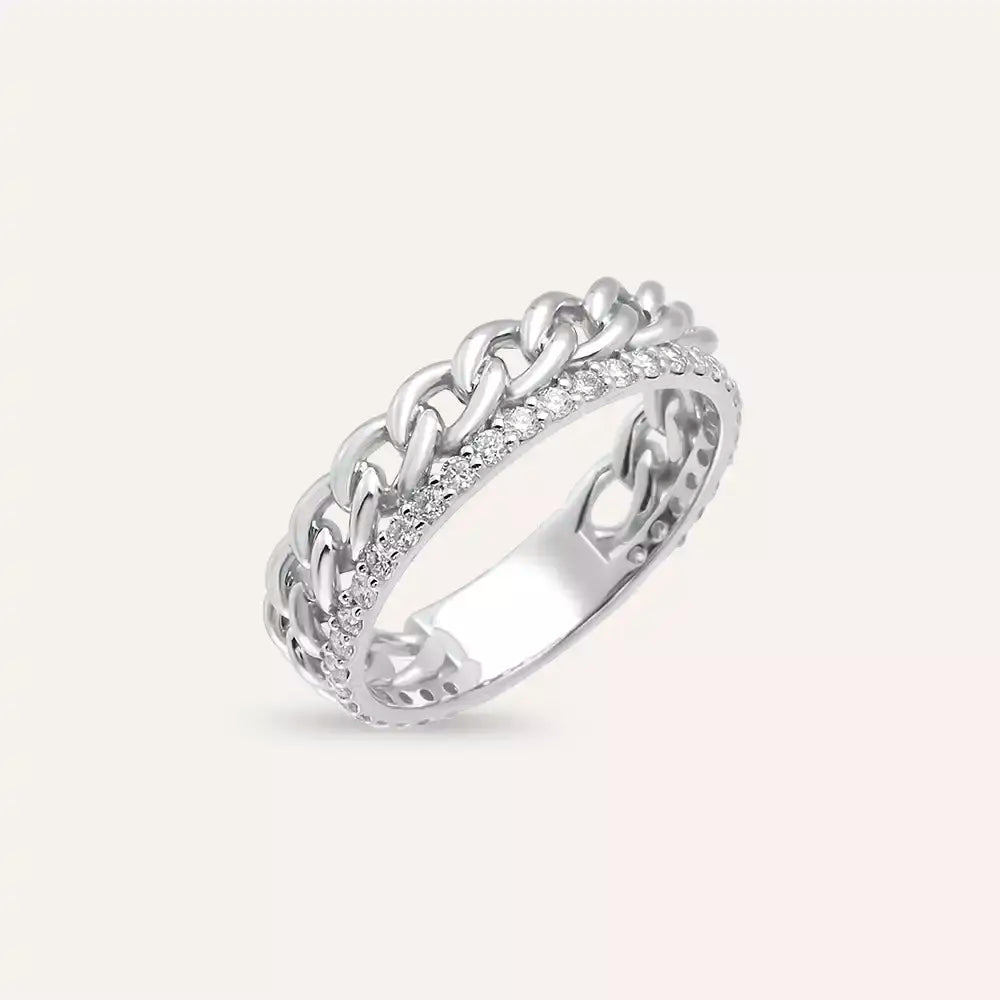 0.42 CT Pırlanta Taşlı Beyaz Altın Zincir Yüzük