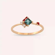 0.42 CT Pırlanta ve Multicolor Safir Taşlı Rose Altın Yüzük